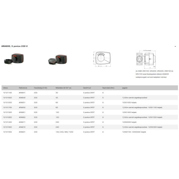 ESBE ARA661 motor 230V 120sec 3pont 6Nm (12101300)