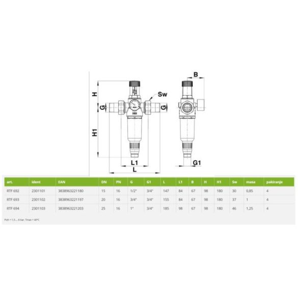 HERZ vízszűrő nyomáscsökkentővel 3/4" (2301102)