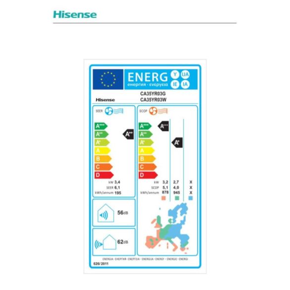 HISENSE ECO SMART 3,4 KW SPLIT OLDALFALI KLÍMA SZETT (CA35YR03G+CA35YR03W)
