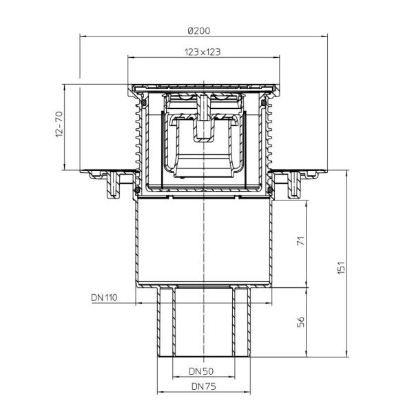 HL 310 Padlólefolyó függőleges kifolyóval, bűzzárral 115x115mm