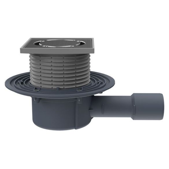 HL 510PRBLUE padlólefolyó DN40/50 vízszintes kimenettel, szigetelő karimával, "Primus blue" bűzzárral,115x115mm INOX rács