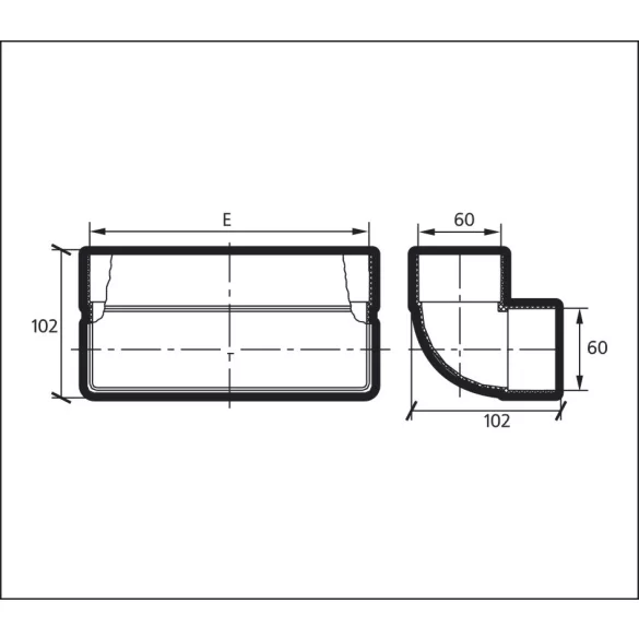 90° függőleges könyök - PVC lapos légcsatornához 120/60 (1/24)
