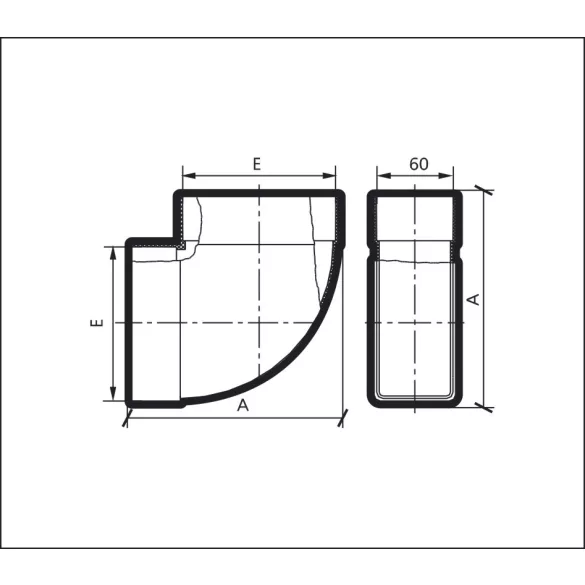 90° vízszintes könyök - PVC lapos légcsatornához 120/60 (1/24)