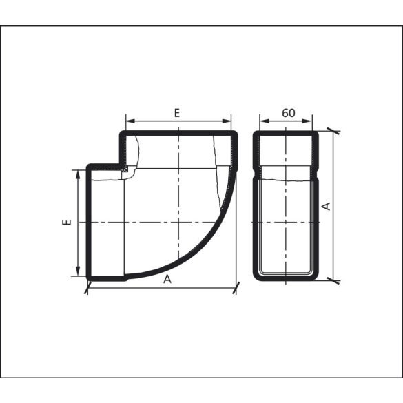 90° vízszintes könyök - PVC lapos légcsatornához 204/60 (1/16)