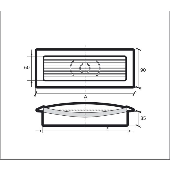 Szögletes szellőzőrács lapos légcsatornához 204/60 (1/20)