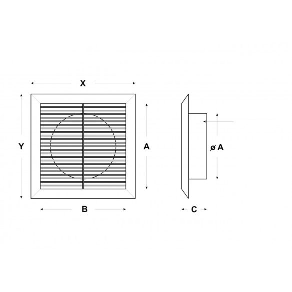 Szögletes MŰA.szellőzőrács rovarvédő hálóval 100mm (1/35)