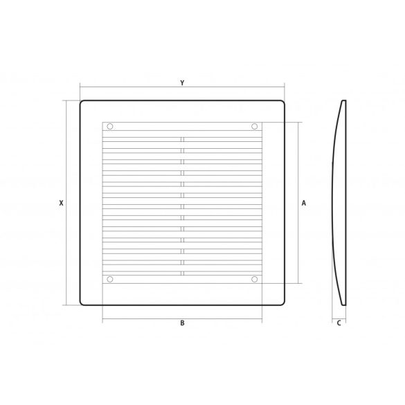 Szögletes MŰA.szellőzőrács rovarvédő hálóval 200x200mm (1/35)