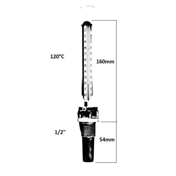 FÉMTOKOS IPARI HŐMÉRŐ EGYENES 1/2" CSATL. 120°C