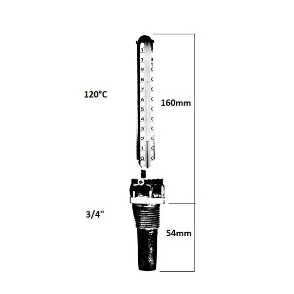 FÉMTOKOS IPARI HŐMÉRŐ EGYENES 3/4" CSATL. 120°C
