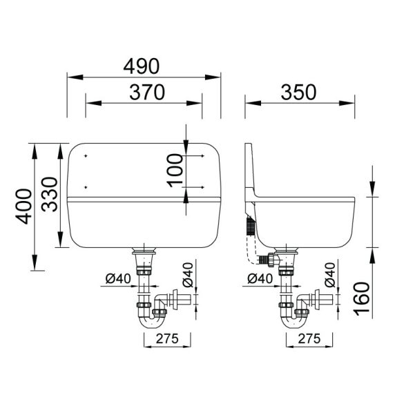 Műanyag falikút szifonnal, FEKETE