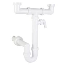   KÉTMEDENCÉS CSŐSZIFON LEERESZTŐ NÉLKÜL, MOSÓGÉP CSATLAKOZÓVAL 40MM (STY-639-3)