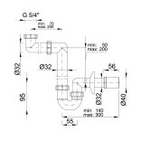 Helytakarékos csőszifon, leeresztőszelep nélkül, 32-40 mm-es elfolyással