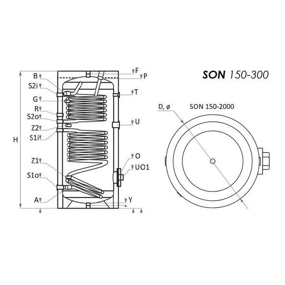 SUNSYSTEM SON 300 indirekt használati melegvíz tartály 2 hőcserélővel (1,2m2+0,9m2)