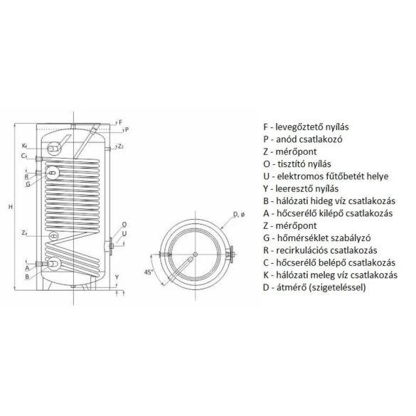 SUNSYSTEM SWP N 200 indirekt használati meleg víz tartály hőszivattyúhoz (200 liter)- 1 hőcserélővel (1,9m2)