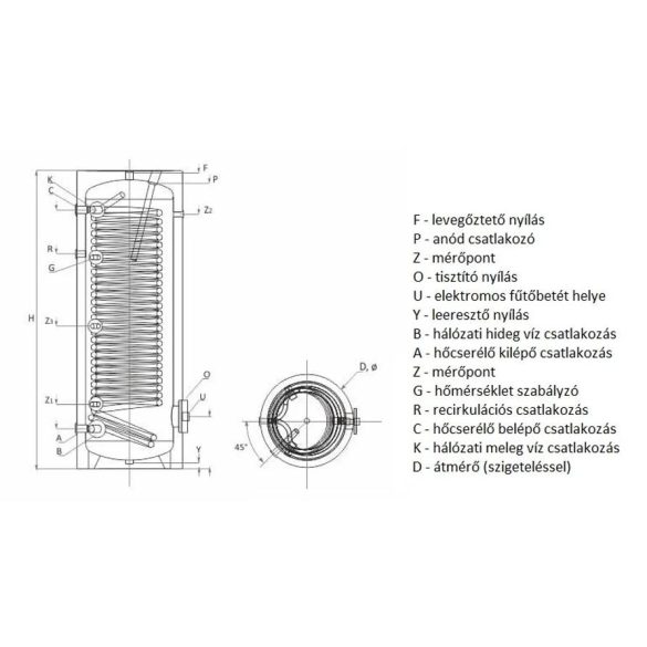 SUNSYSTEM SWP NL 300 indirekt használati meleg víz tartály hőszivattyúhoz (300 liter)- 1 hőcserélővel (3,3m2)